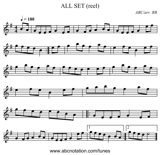 ALL SET (reel) - staff notation