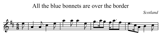 All the blue bonnets are over the border - staff notation