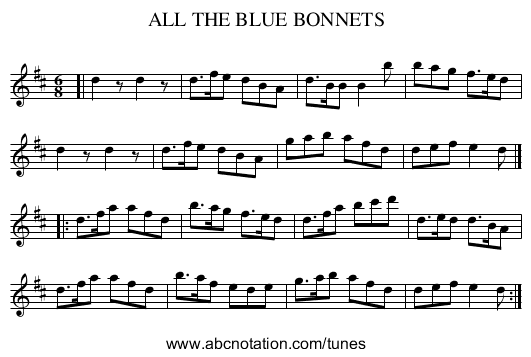 ALL THE BLUE BONNETS - staff notation