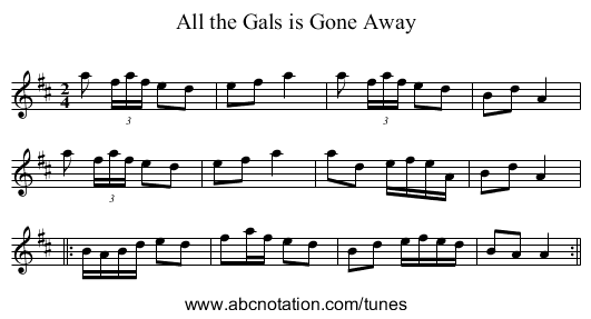 All the Gals is Gone Away - staff notation