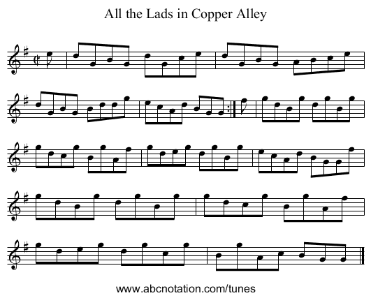 All the Lads in Copper Alley - staff notation
