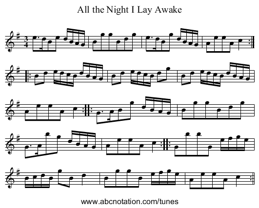 All the Night I Lay Awake - staff notation