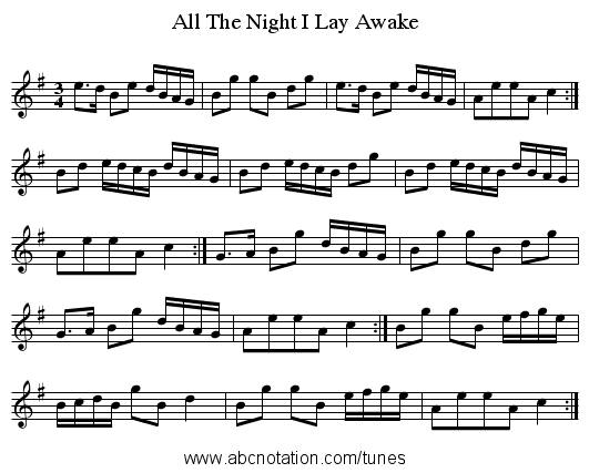 All The Night I Lay Awake - staff notation