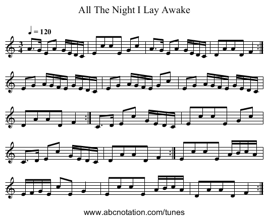 All The Night I Lay Awake - staff notation