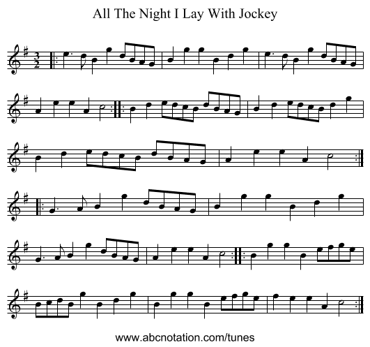 All The Night I Lay With Jockey - staff notation