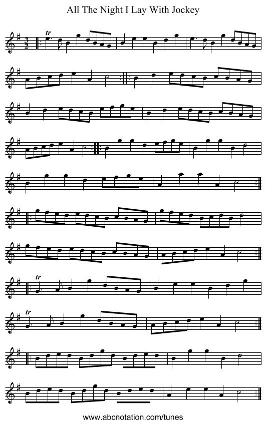 All The Night I Lay With Jockey - staff notation