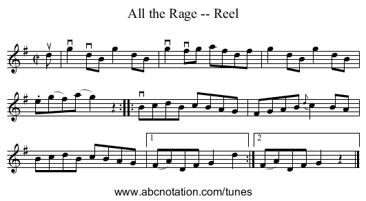 All the Rage -- Reel - staff notation