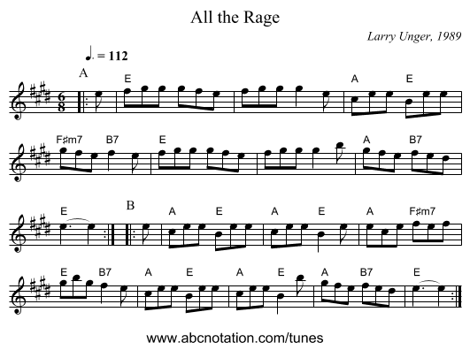 All the Rage - staff notation