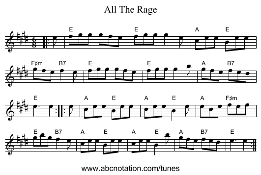 All The Rage - staff notation