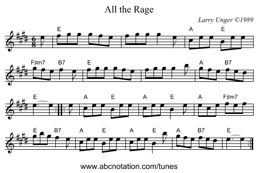 All the Rage - staff notation