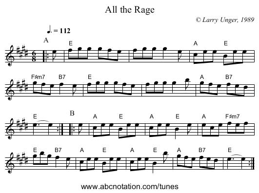 All the Rage - staff notation