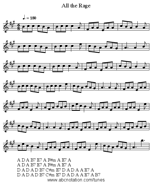 All the Rage - staff notation