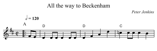 All the way to Beckenham - staff notation
