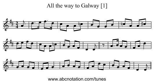 All the way to Galway [1] - staff notation