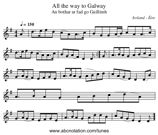 All the way to Galway - staff notation