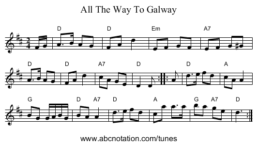 All The Way To Galway - staff notation