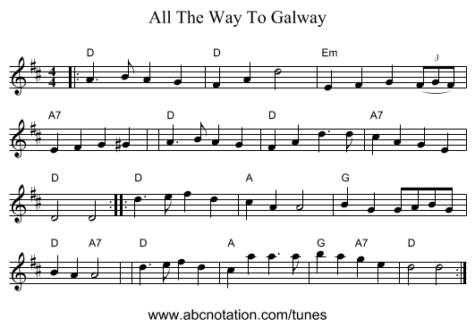 All The Way To Galway - staff notation