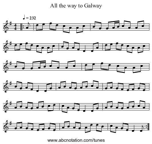 All the way to Galway - staff notation