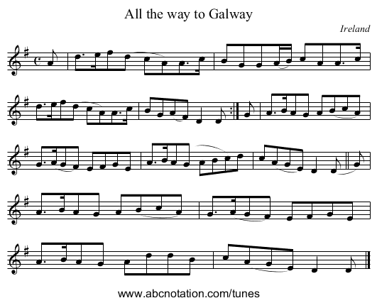 All the way to Galway - staff notation