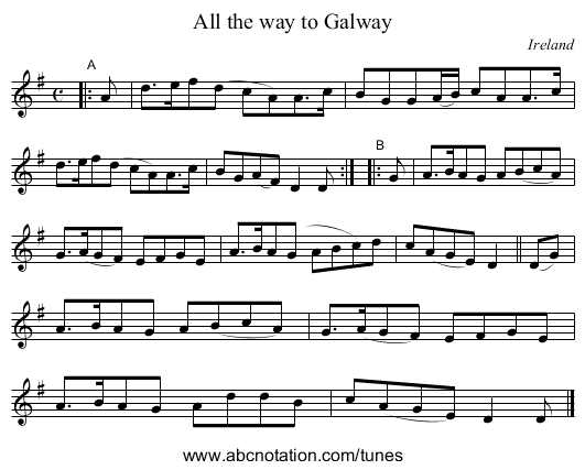 All the way to Galway - staff notation