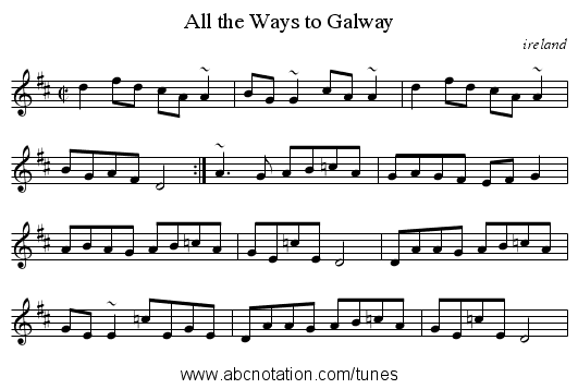 All the Ways to Galway - staff notation