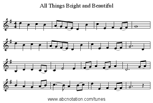 All Things Bright and Beautiful - staff notation