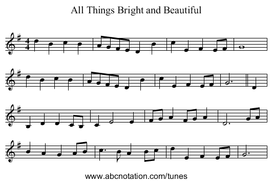 All Things Bright and Beautiful - staff notation