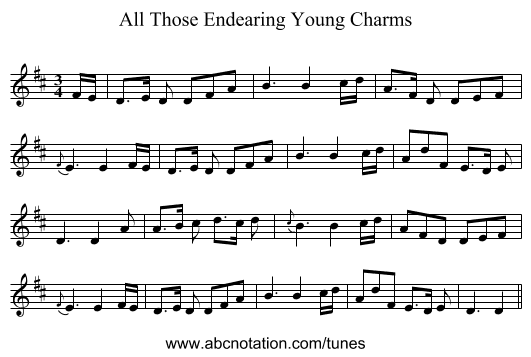 All Those Endearing Young Charms - staff notation