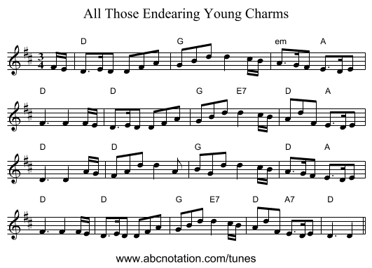 All Those Endearing Young Charms - staff notation