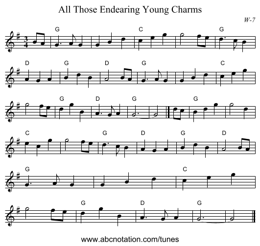 All Those Endearing Young Charms - staff notation