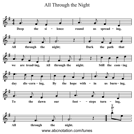 All Through the Night - staff notation