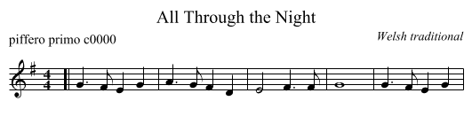 All Through the Night - staff notation