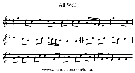 All Well - staff notation