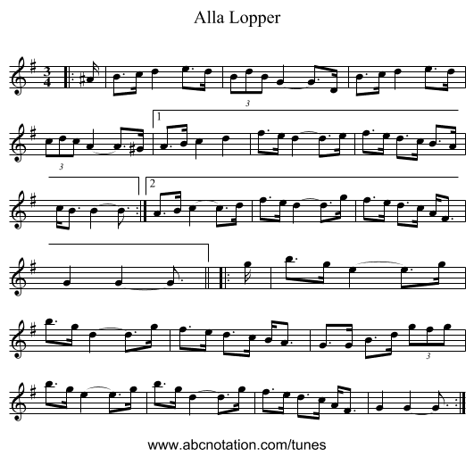 Alla Lopper - staff notation