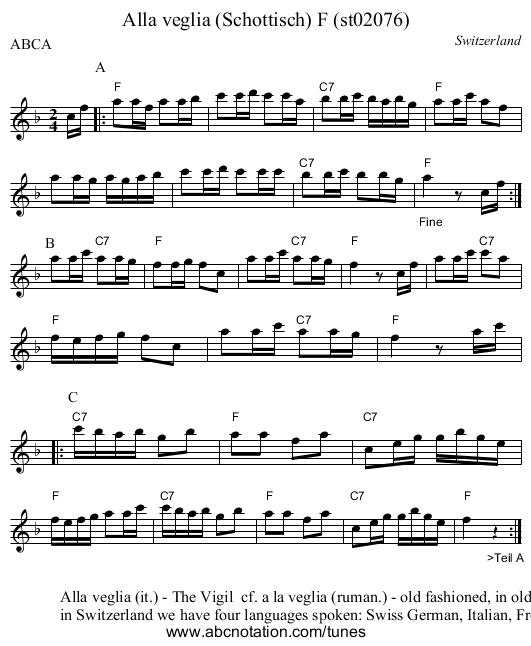 Alla veglia (Schottisch) F (st02076) - staff notation