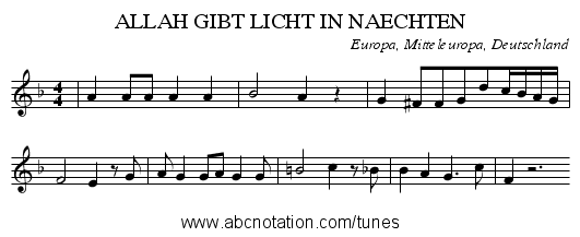 ALLAH GIBT LICHT IN NAECHTEN - staff notation