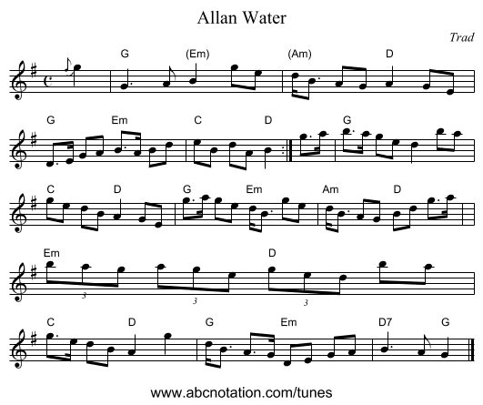 Allan Water - staff notation