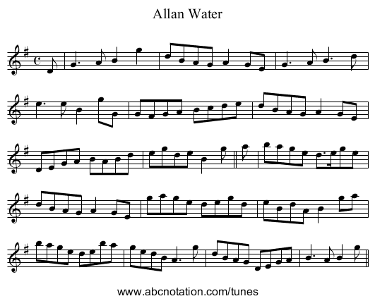 Allan Water - staff notation