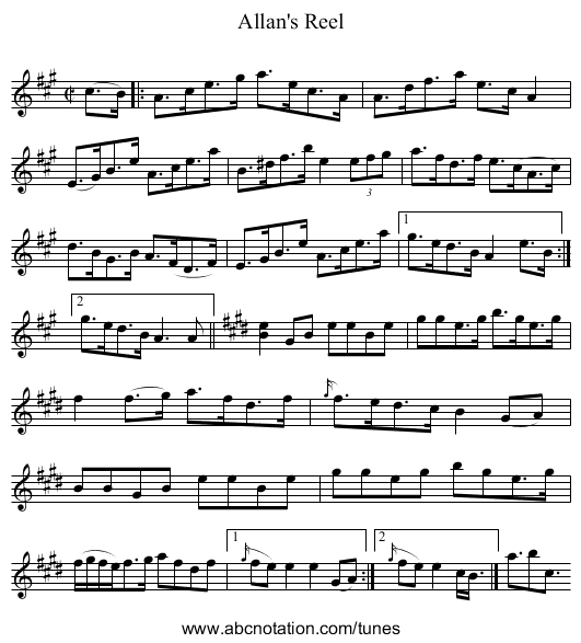 Allan's Reel - staff notation