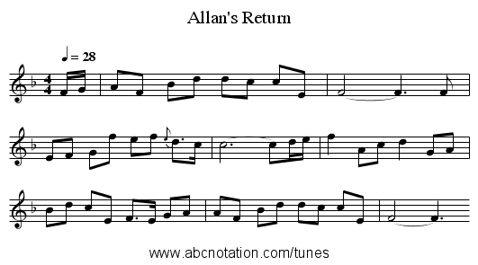 Allan's Return - staff notation