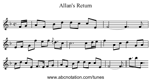 Allan's Return - staff notation