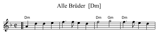 Alle Br&uuml;der  [Dm] - staff notation