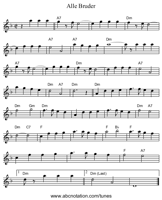 Alle Bruder - staff notation