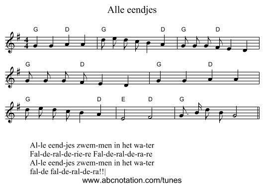 Alle eendjes - staff notation