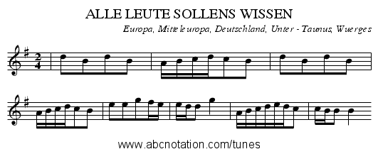 ALLE LEUTE SOLLENS WISSEN - staff notation