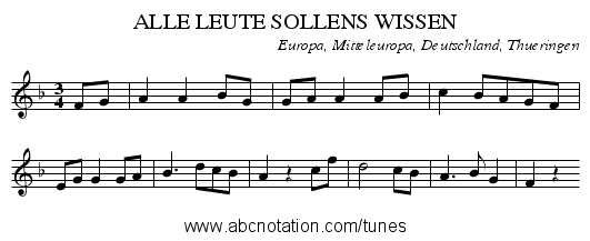 ALLE LEUTE SOLLENS WISSEN - staff notation