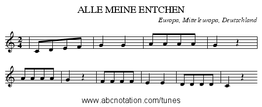 ALLE MEINE ENTCHEN - staff notation