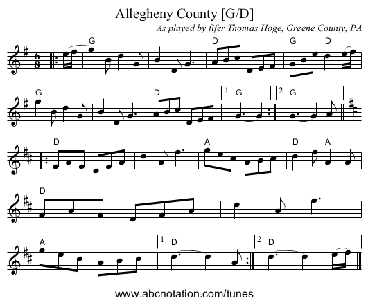 Allegheny County [G/D] - staff notation