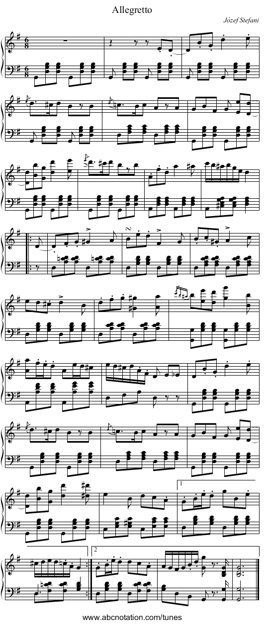 Allegretto - staff notation