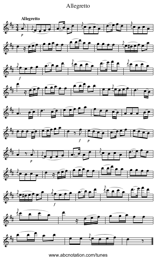 Allegretto - staff notation